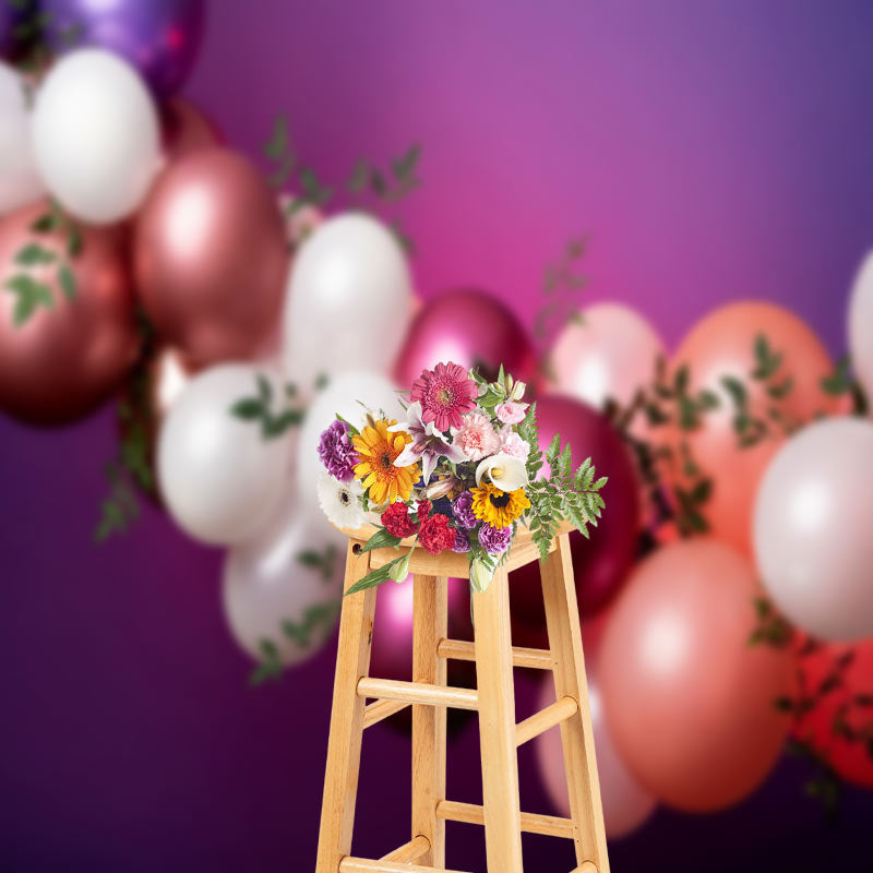 Aperturee - Colorful Balloon Leaves Decoration Photo Backdrop