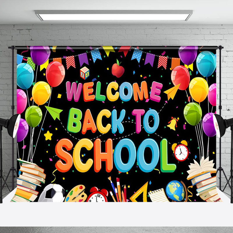 Aperturee - Colorful Balloon Ribbon Books Back To School Backdrop