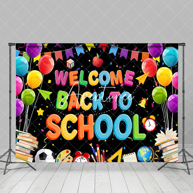 Aperturee - Colorful Balloon Ribbon Books Back To School Backdrop