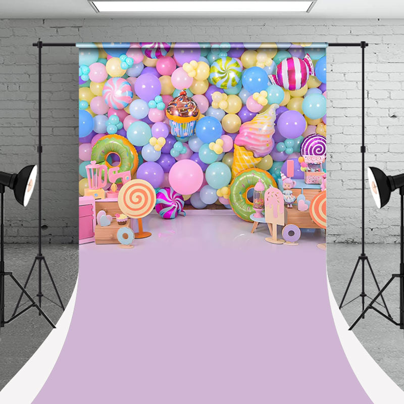 Aperturee - Colorful Balloons Candyland Sweep Photo Backdrop