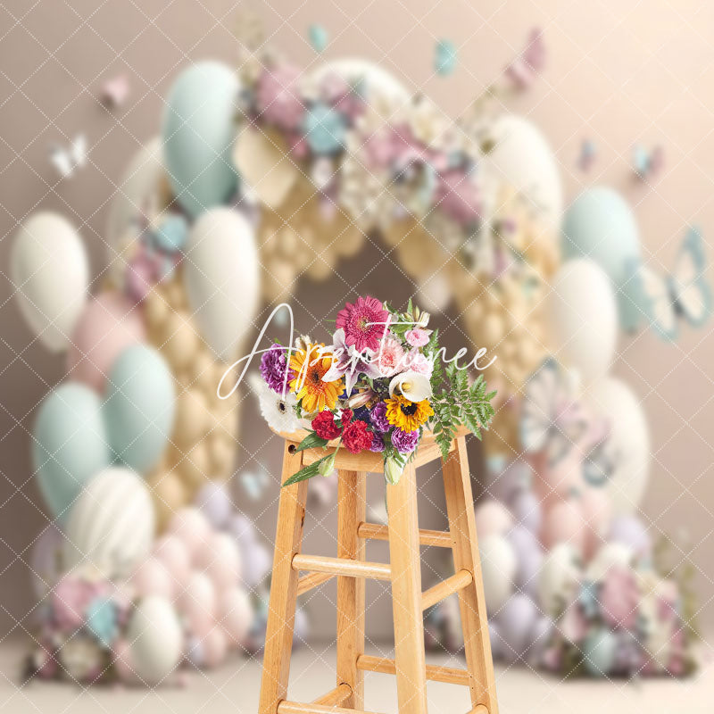 Aperturee - Colorful Balloons Floral Arch Butterfly Backdrop