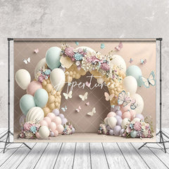 Aperturee - Colorful Balloons Floral Arch Butterfly Backdrop