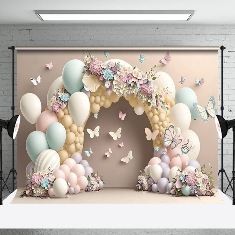 Aperturee - Colorful Balloons Floral Arch Butterfly Backdrop