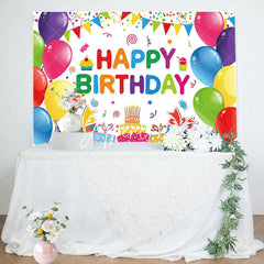 Aperturee - Colorful Balloons Gifts Cake Happy Birthday Backdrop