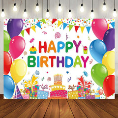 Aperturee - Colorful Balloons Gifts Cake Happy Birthday Backdrop