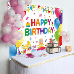 Aperturee - Colorful Balloons Gifts Cake Happy Birthday Backdrop