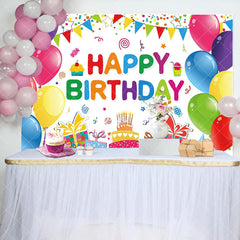 Aperturee - Colorful Balloons Gifts Cake Happy Birthday Backdrop