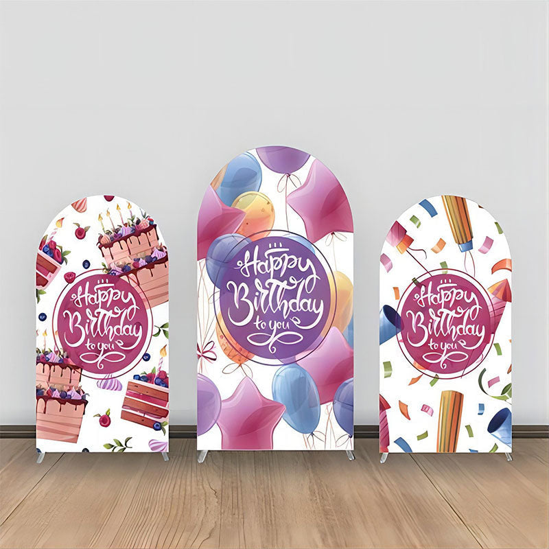 Aperturee - Colorful Balloons Ribbon Cakes Arch Backdrop Kit