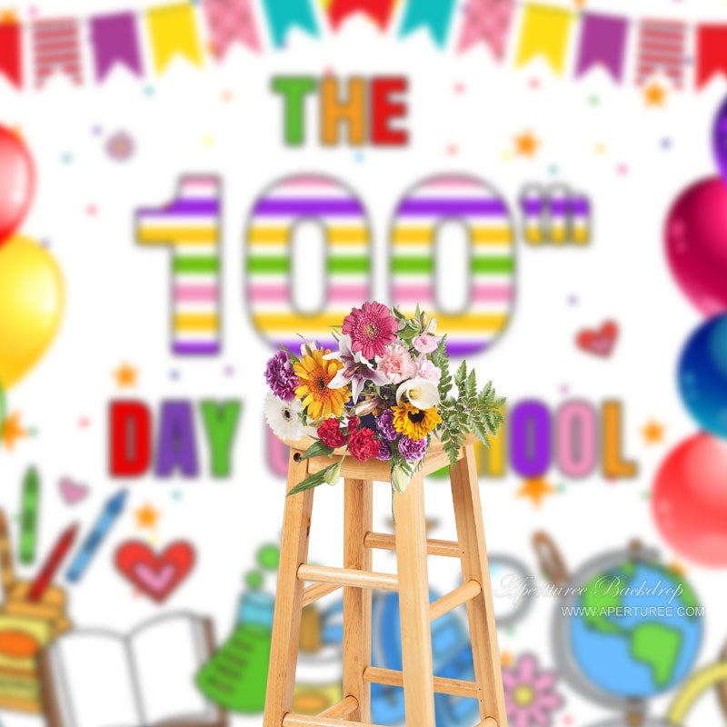 Aperturee - Colorful Balloons The 100th Day Of School Backdrop