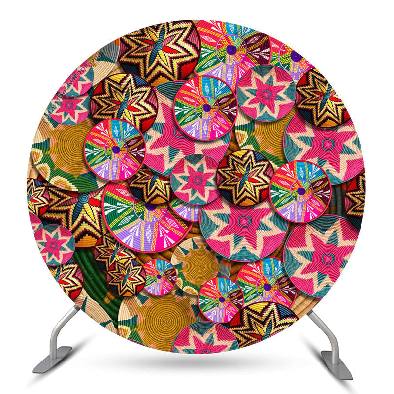 Aperturee Colorful Basket Pattern Circle Holiday Backdrop