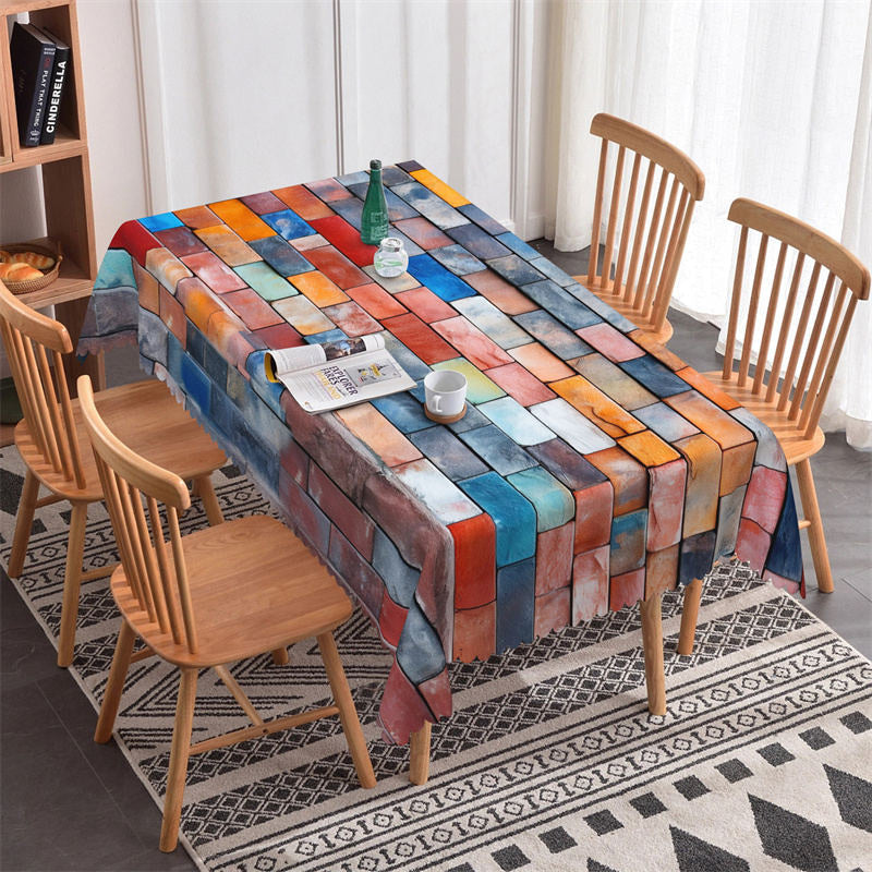 Aperturee - Colorful Birck Wall Broken Rectangle Tablecloth