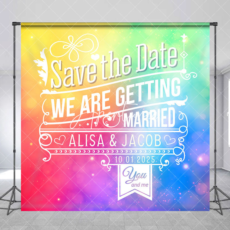 Aperturee - Colorful Bokeh Save The Date Custom Wedding Backdrop