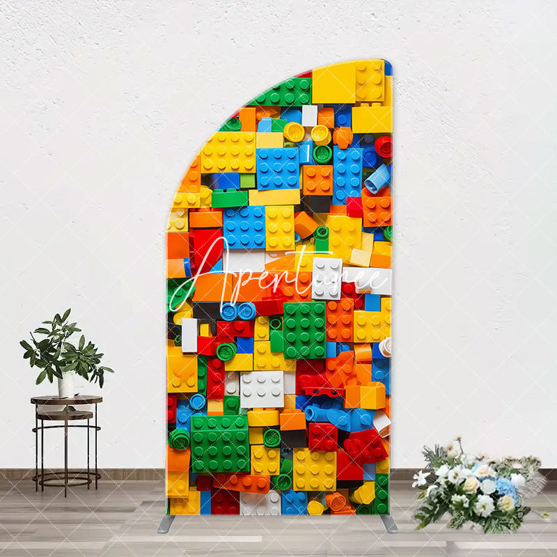 Aperturee - Colorful Building Blocks Boy Arch Birthday Backdrop