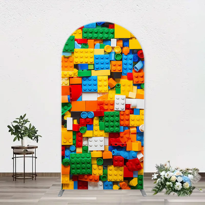 Aperturee - Colorful Building Blocks Boy Arch Birthday Backdrop