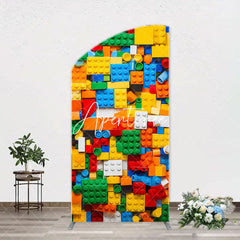 Aperturee - Colorful Building Blocks Boy Arch Birthday Backdrop