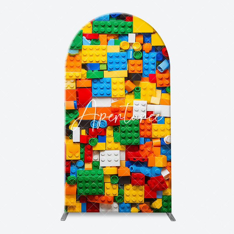 Aperturee - Colorful Building Blocks Boy Arch Birthday Backdrop