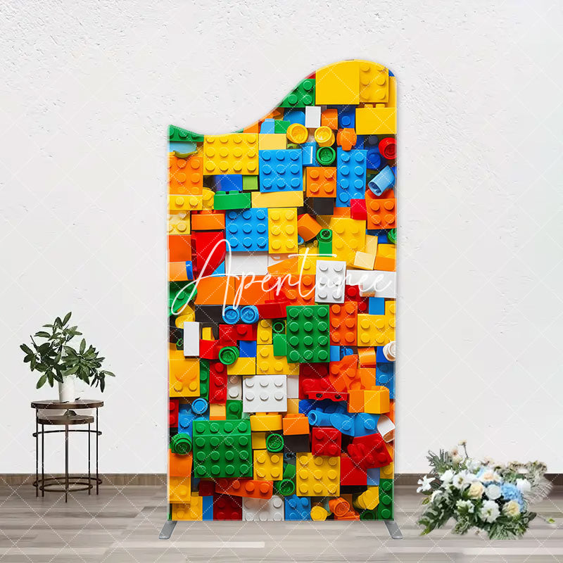 Aperturee - Colorful Building Blocks Boy Arch Birthday Backdrop