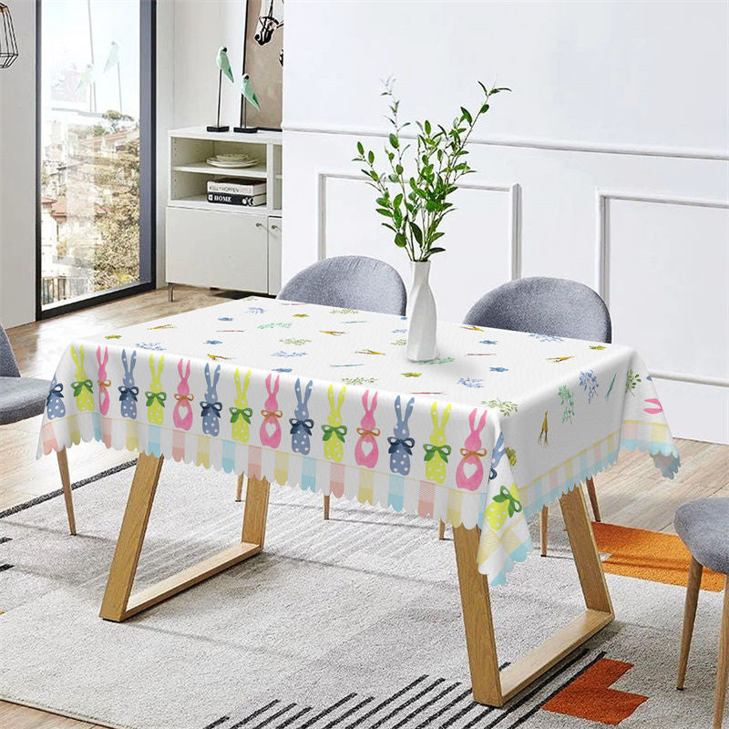 Aperturee - Colorful Bunny Greenery Easter Rectangle Tablecloth