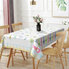 Aperturee - Colorful Bunny Greenery Easter Rectangle Tablecloth