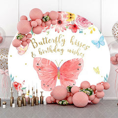 Aperturee - Colorful Butterfly Floral Round Birthday Backdrop