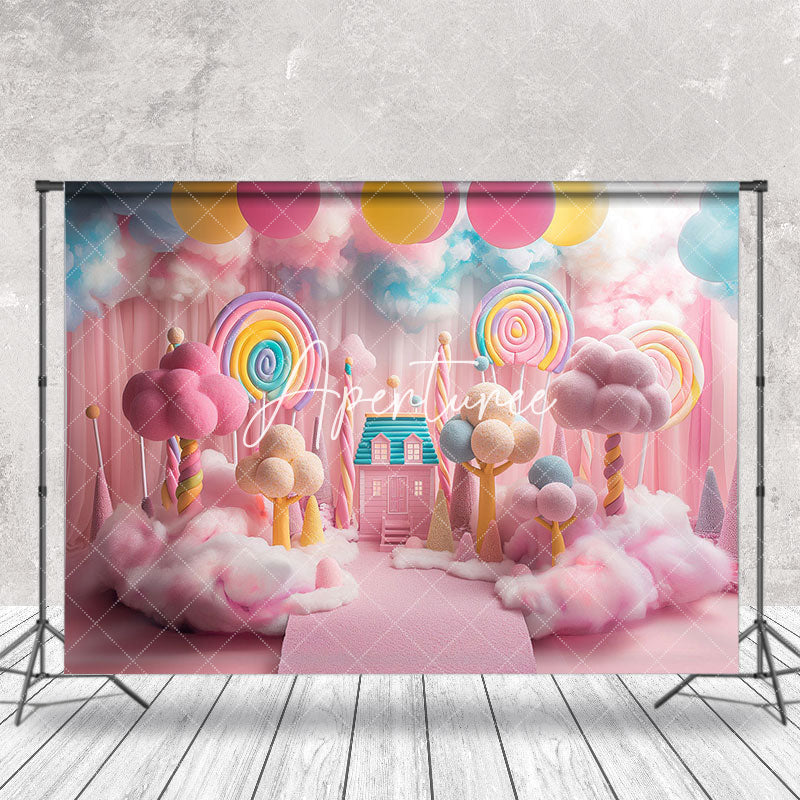 Aperturee - Colorful Candy Balloons Cloud Cake Smash Backdrop