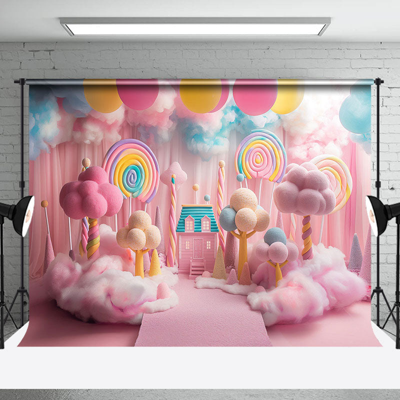 Aperturee - Colorful Candy Balloons Cloud Cake Smash Backdrop