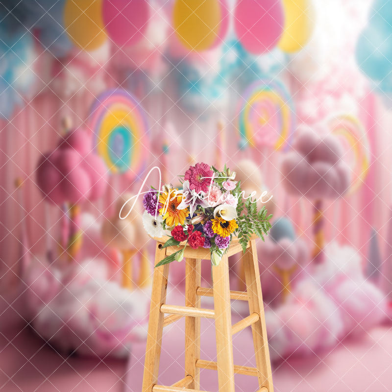 Aperturee - Colorful Candy Balloons Cloud Cake Smash Backdrop