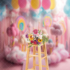 Aperturee - Colorful Candy Balloons Cloud Cake Smash Backdrop