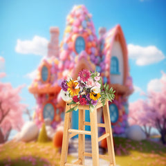 Aperturee - Colorful Candy House Bule Sky Birthday Backdrop