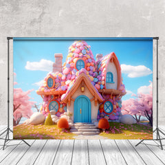 Aperturee - Colorful Candy House Bule Sky Birthday Backdrop