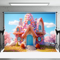 Aperturee - Colorful Candy House Bule Sky Birthday Backdrop