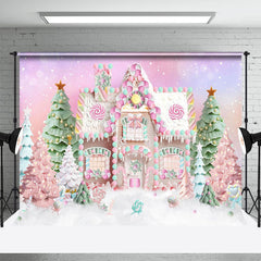 Aperturee - Colorful Candy House Xmas Tree Christmas Backdrop