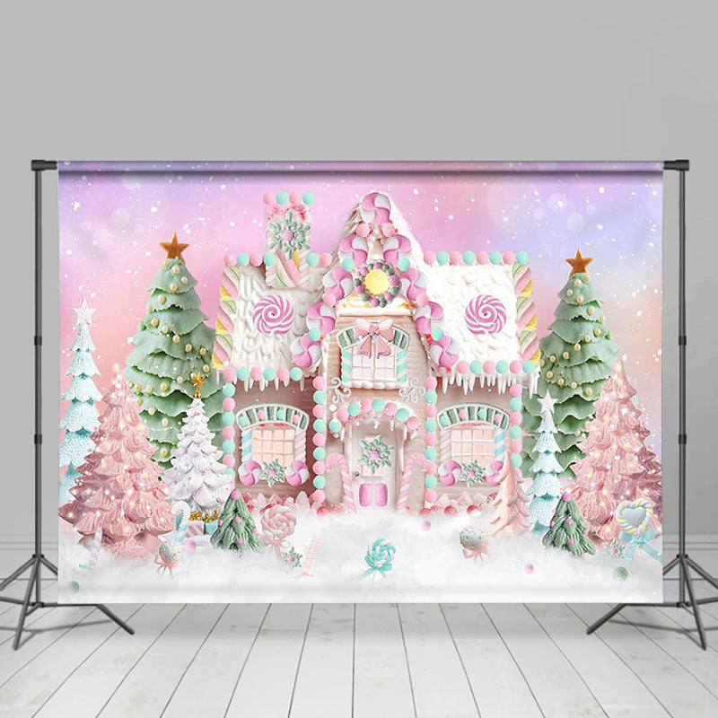 Aperturee - Colorful Candy House Xmas Tree Christmas Backdrop