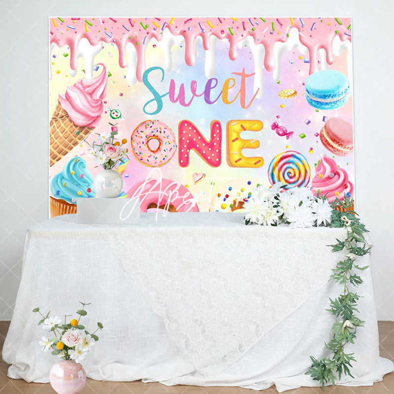 Aperturee - Colorful Candyland Cream Sweet One Birthday Backdrop