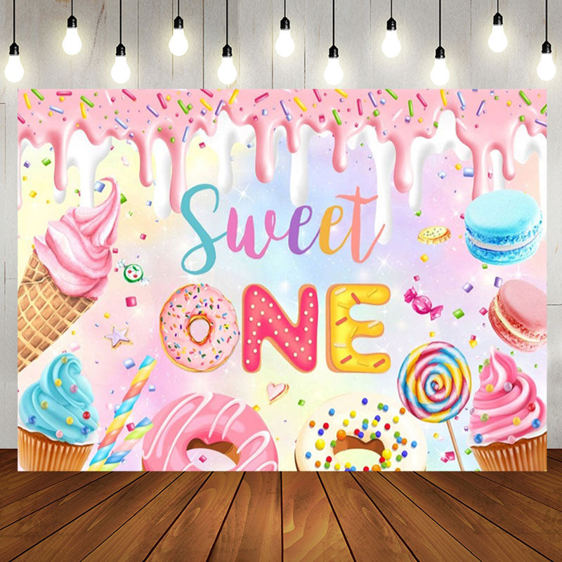 Aperturee - Colorful Candyland Cream Sweet One Birthday Backdrop