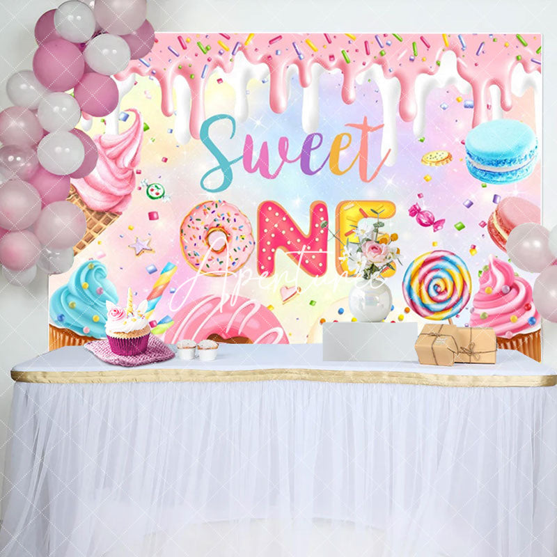 Aperturee - Colorful Candyland Cream Sweet One Birthday Backdrop