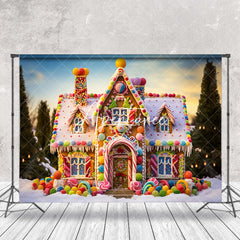 Aperturee - Colorful Candyland House Snowy Field Winter Backdrop