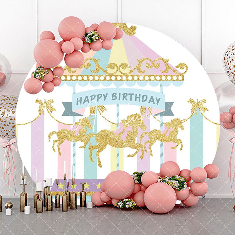 Aperturee - Colorful Carousel Circus Round Birthday Backdrop