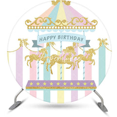 Aperturee - Colorful Carousel Circus Round Birthday Backdrop