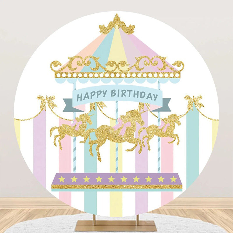 Aperturee - Colorful Carousel Circus Round Birthday Backdrop