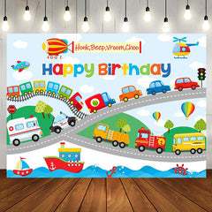 Aperturee - Colorful Cars Shipping Road Happy Birthday Backdrop