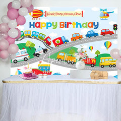 Aperturee - Colorful Cars Shipping Road Happy Birthday Backdrop