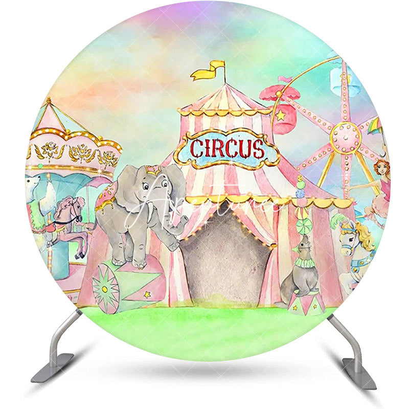 Aperturee - Colorful Circus Tent Animals Round Party Backdrop