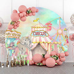 Aperturee - Colorful Circus Tent Animals Round Party Backdrop