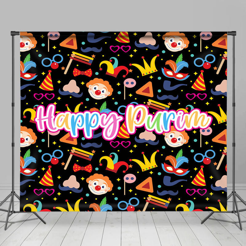 Aperturee - Colorful Clown Happy Purim Carnival Party Backdrop