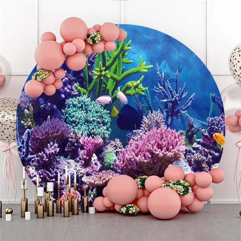 Aperturee Colorful Coral Reefs Custom Circle Baby Shower Backdrop