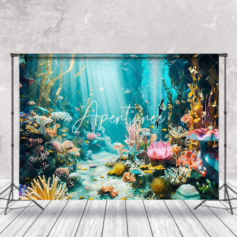 Aperturee - Colorful Coral Seaweed Undersea Animals Backdrop