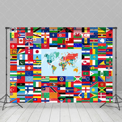 Aperturee - Colorful Country Flag World Map Plaid Party Backdrop