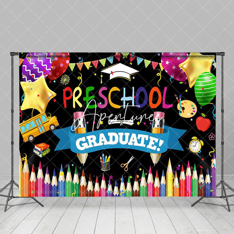 Aperturee - Colorful Crayon Balloon Preschool Graduation Backdrop