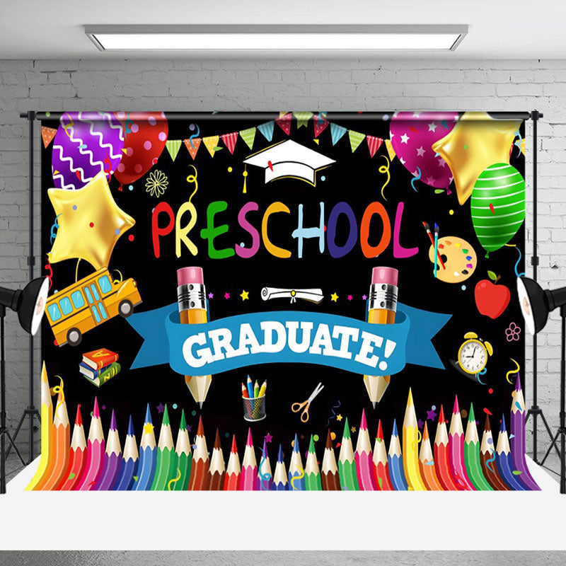 Aperturee - Colorful Crayon Balloon Preschool Graduation Backdrop